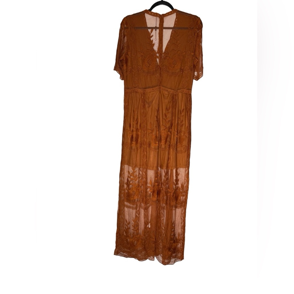 ELETÉR Sz Large Burnt Orange Lace Maxi Romper Dress Boho Floral Embroidered NEW - Picture 2 of 8